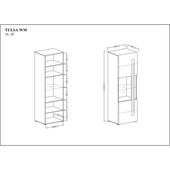 ויטרינה לסלון TULSA White 05. ריהוט, רהיטים זולים, ריהוט ארגוני, ריהוט מודולרי, ויטרינות, שידות, קולקציית TULSA, קולקציית TULSA White.