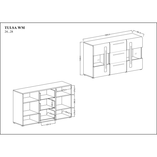 קומודה לסלון TULSA White 28. ריהוט, רהיטים זולים, ריהוט ארגוני, ריהוט מודולרי, שידות מגירה, מזנונים ושידות, קולקציית TULSA, קולקציית TULSA White.