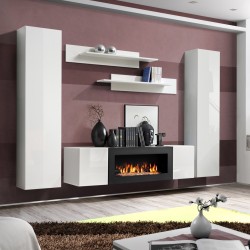 Hanging wall unit FLY M1 with biofireplace - White Hanging wall unit FLY M1 with biofireplace - White