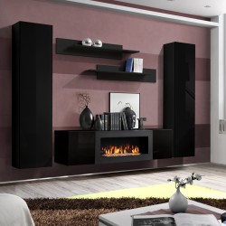 Hanging wall unit FLY M1 with biofireplace - Black Hanging wall unit FLY M1 with biofireplace - Black
