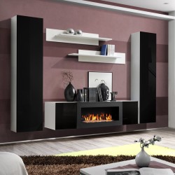 Hanging wall unit FLY M1 with biofireplace - White / Black Hanging wall unit FLY M1 with biofireplace - White / Black