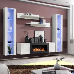 Hanging wall unit FLY M2 with biofireplace and lighting - White Hanging wall unit FLY M2 with biofireplace and lighting - White