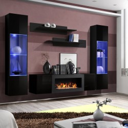 Hanging wall unit FLY M3 with biofireplace and lighting - Black Hanging wall unit FLY M3 with biofireplace and lighting - Black