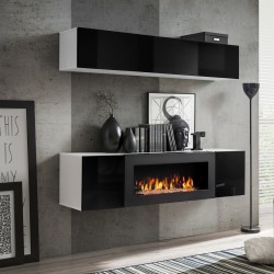 Hanging wall unit FLY N1 with biofireplace - White / Black Hanging wall unit FLY N1 with biofireplace - White / Black