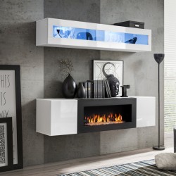 Hanging wall unit FLY N2 with biofireplace and lighting - White Hanging wall unit FLY N2 with biofireplace and lighting - White