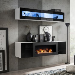 Hanging wall unit FLY N2 with biofireplace and lighting - White /Black Hanging wall unit FLY N2 with biofireplace and lighting - White /Black