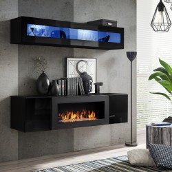 Hanging wall unit FLY N2 with biofireplace and lighting - Black Hanging wall unit FLY N2 with biofireplace and lighting - Black