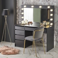 שולחן איפור HOLLY XL שחור, עם מראה ותאורה