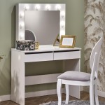 שולחן איפור קטן HOLLY לבן, עם מראה ותאורה, רוחב 94 ס"מ