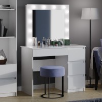 Маленький туалетный столик MARY белого цвета, с зеркалом и подсветкой, шириной 98 см, ящики справа