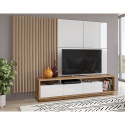 CELINE 10 Wall Unit with Slats and TV Panel, Wotan Oak / White Glossy
