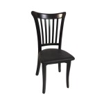 A wooden chair with a seat upholstered in imitation leather