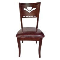 A wooden chair with a seat upholstered in imitation leather