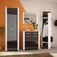 חדר כניסה CEZAR בצבע לבן - שחור מבריק