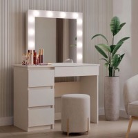 Маленький туалетный столик MARY бежевого цвета, с зеркалом и подсветкой, шириной 98 см, ящики слева