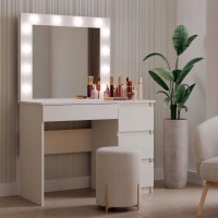 Маленький туалетный столик MARY бежевого цвета, с зеркалом и подсветкой, шириной 98 см, ящики справа
