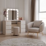 Туалетный столик MARY DOUBLE бежевого цвета, с зеркалом и подсветкой