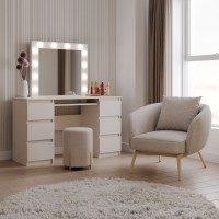 Туалетный столик MARY DOUBLE бежевого цвета, с зеркалом и подсветкой