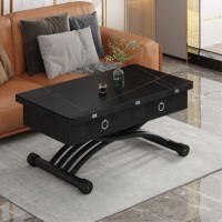 Стол-трансформер N-9, черный матовый, с керамической столешницей и выдвижными ящиками