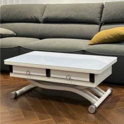 Transformer Table N-9, White, with glass tabletop and drawers Transformer Table N-9, White, with glass tabletop and drawers