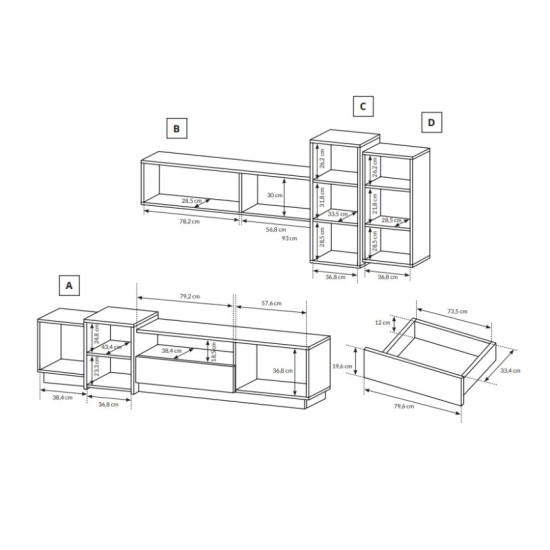 ריהוט מודולרי 3D לבן. ריהוט, ריהוט לסלון, מזנונים, ריהוט ארגוני, מזנונים בסגנון מודרני, ריהוט מודולרי, קולקציית 3D.